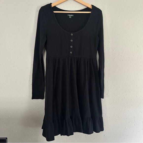 Wild Fable Black Babydoll Mini Dress Waffle Knit Casual Neutral Fall Halloween - Picture 1 of 6